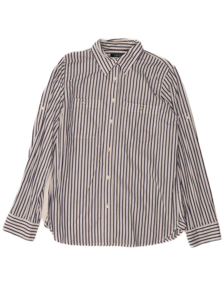RALPH LAUREN Womens Shirt UK 14 Medium White Pinstripe Cotton