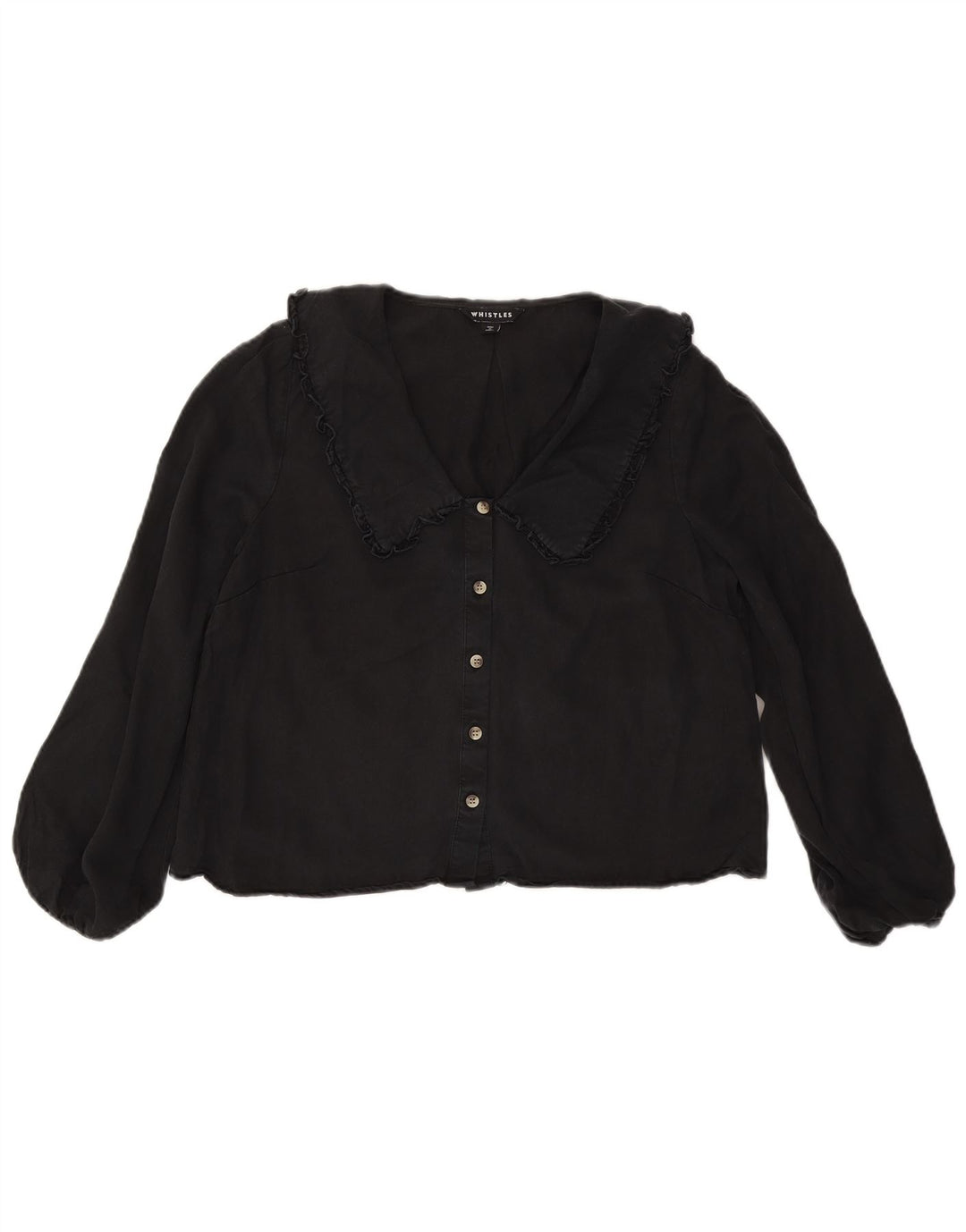 Whistle Womens Crop Shirt Blouse UK 12 Medium Black Lycra
