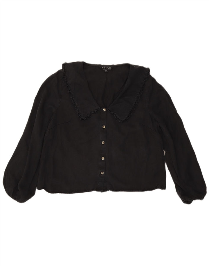Whistle Womens Crop Shirt Blouse UK 12 Medium Black Lycra