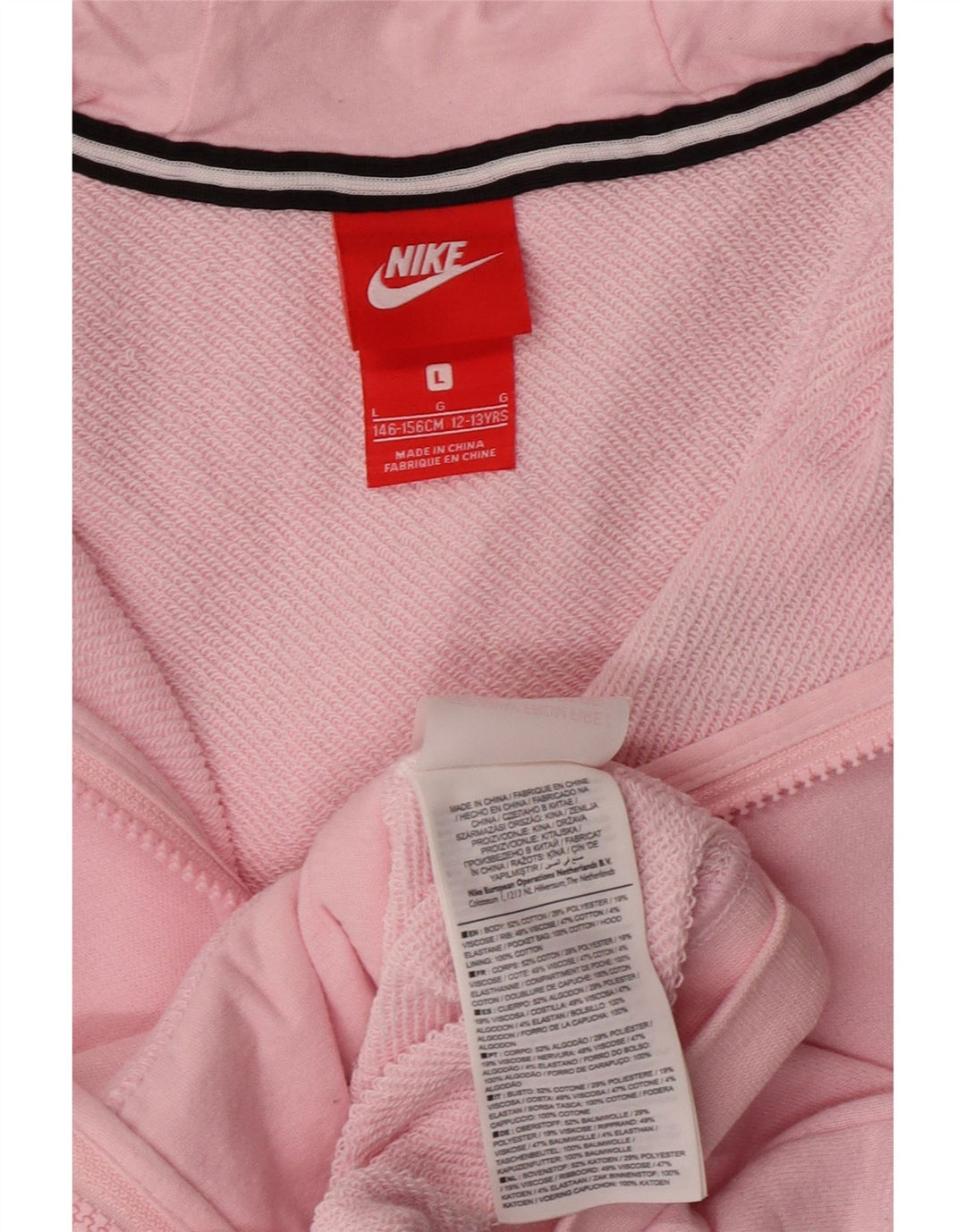 NIKE Girls Zip Hoodie Sweater 12-13 Years Large Pink Cotton