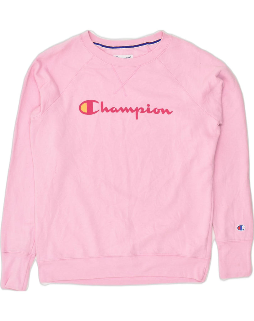 CHAMPION Womens Graphic Sweatshirt Jumper UK 16 Large Pink Cotton | Vintage Champion | Thrift | Second-Hand Champion | Used Clothing | Messina Hembry 