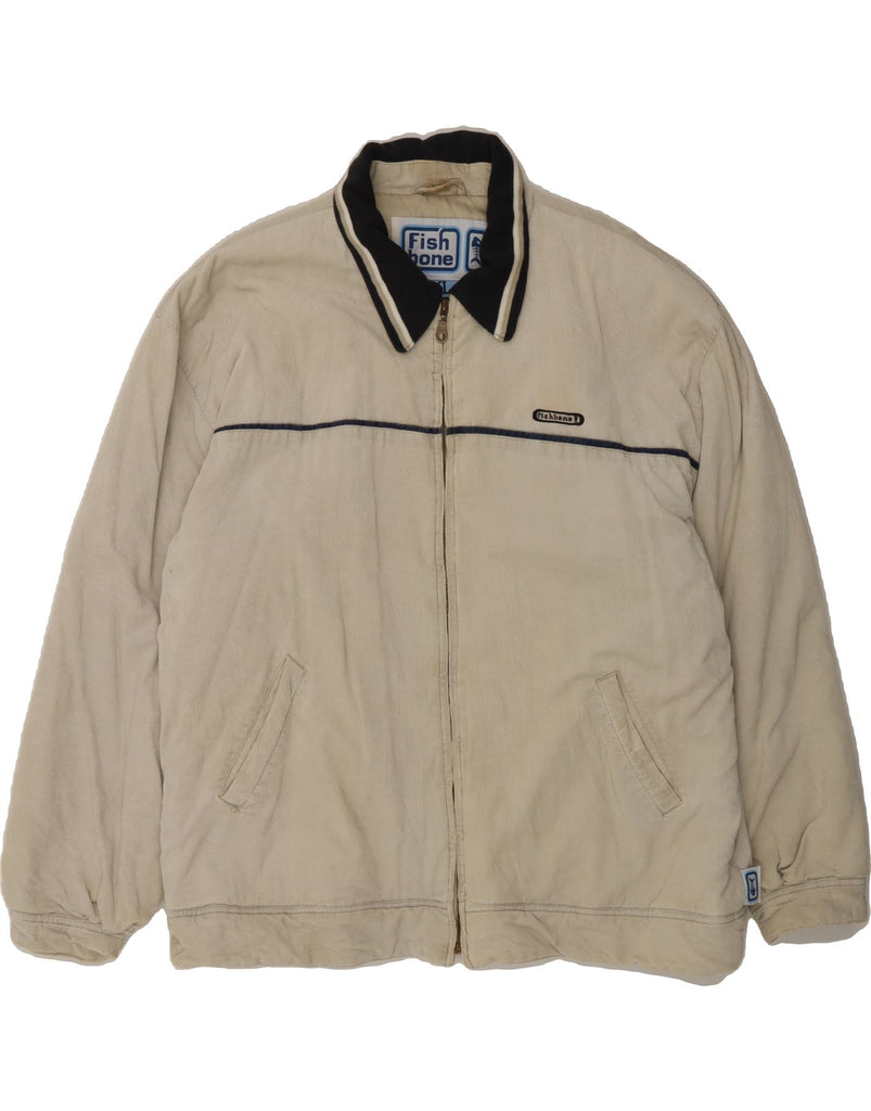 FISHBONE Mens Graphic Corduroy Jacket UK 42 XL Grey Vintage Fishbone and Second-Hand Fishbone from Messina Hembry 