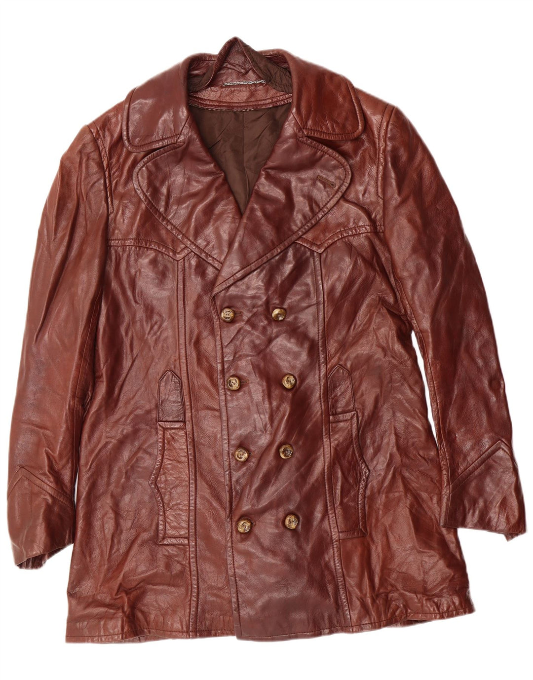 VINTAGE Womens Leather Coat IT 52 2XL Brown Leather
