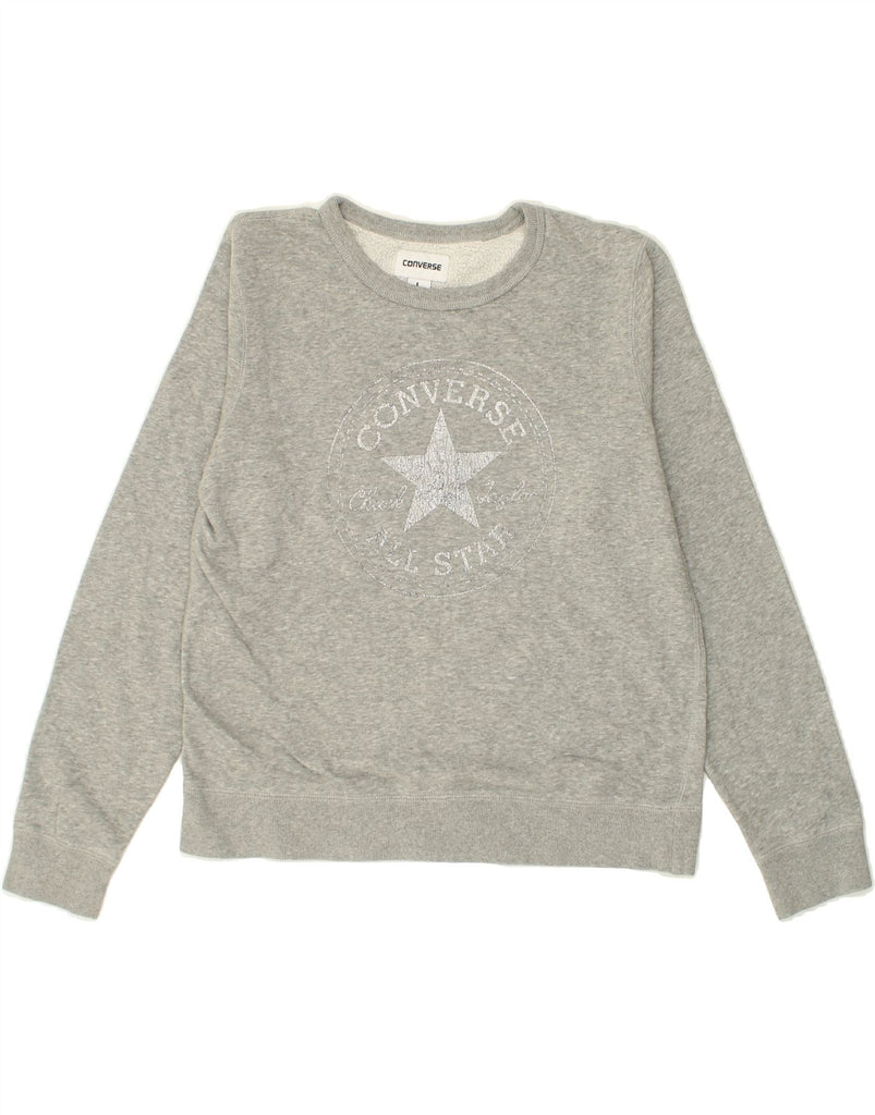 CONVERSE Womens Graphic Sweatshirt Jumper UK 14 Large Grey Cotton | Vintage Converse | Thrift | Second-Hand Converse | Used Clothing | Messina Hembry 