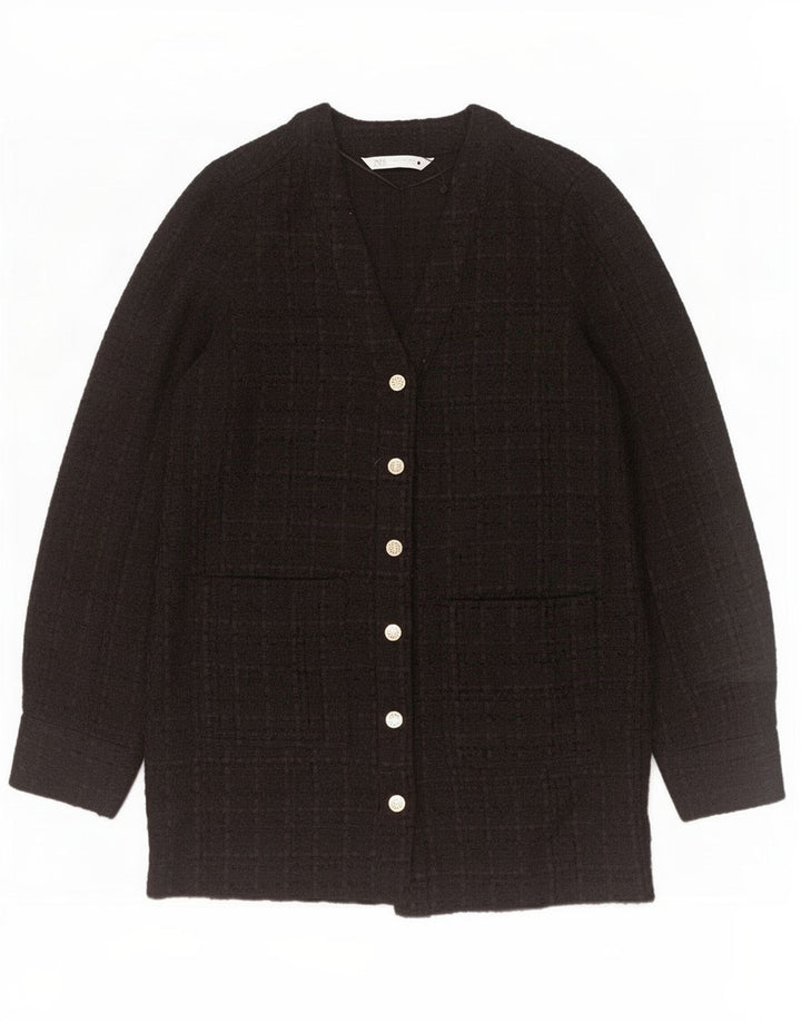 Zara Womens 6 Button Blazer Jacket UK 14 Medium Black Check Polyester