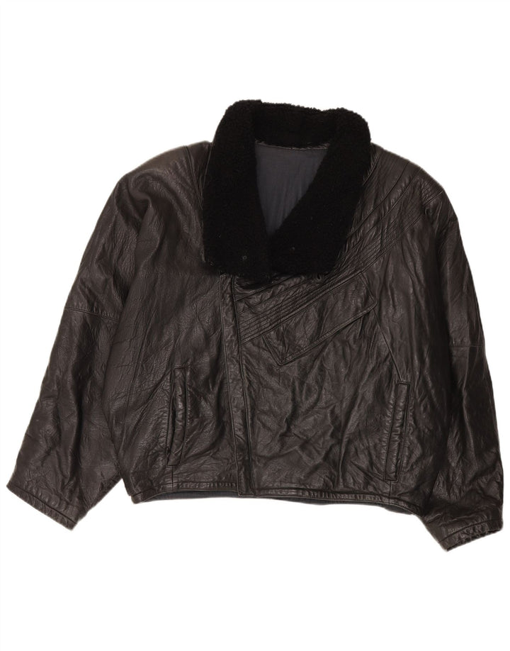 Vintage Mens Oversized Leather Jacket IT 52 XL Black