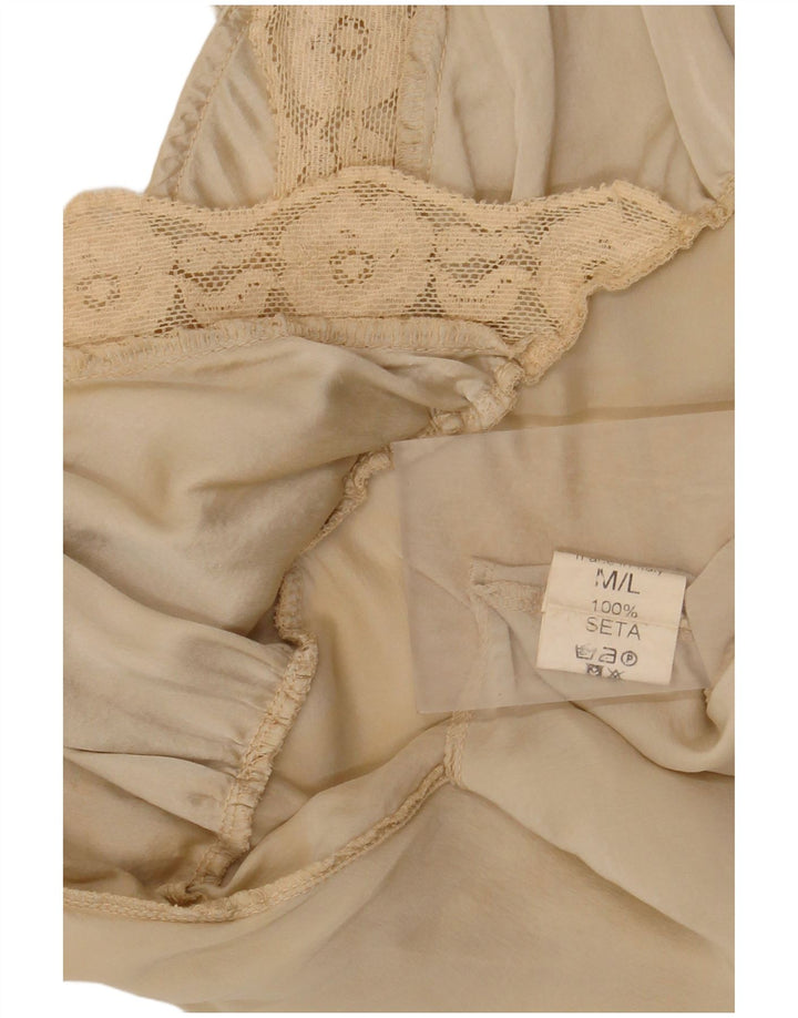 Vintage Womens Sleepwear Cami Top UK 12 Medium Beige Floral Silk