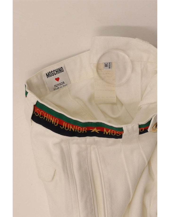 MOSCHINO Boys Graphic Pegged Suit Trousers 9-10 Years W24 L25 White Cotton