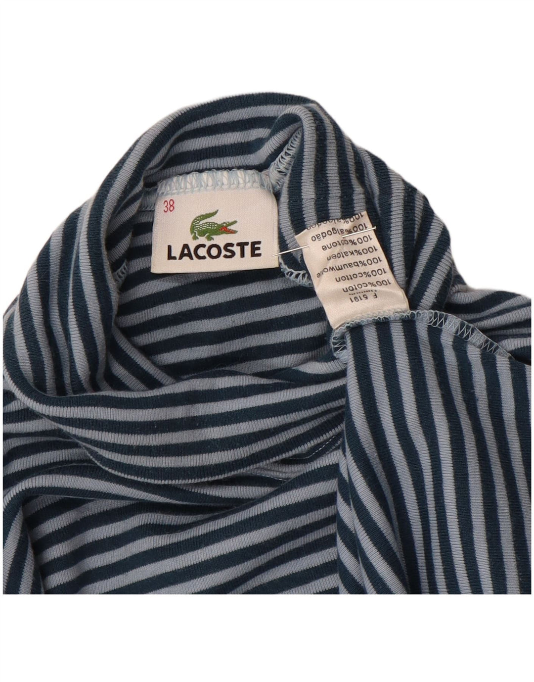 LACOSTE Womens Top Long Sleeve Size 38 Medium Blue Striped Cotton