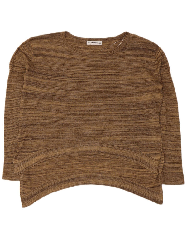 Zara Womens Oversized Boat Neck Jumper Sweater UK 10 Small Brown Striped