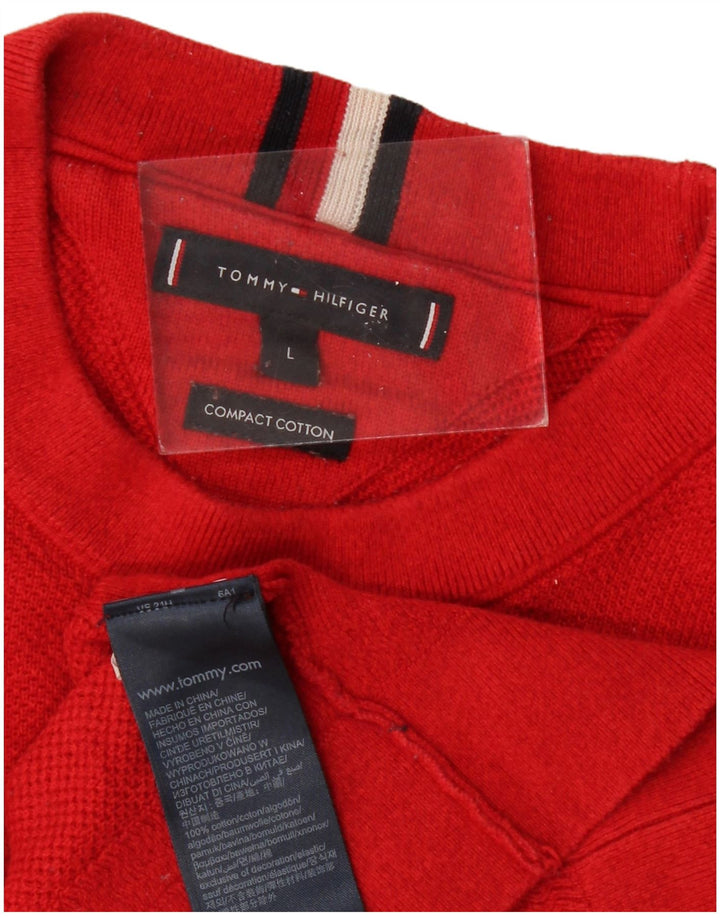 TOMMY HILFIGER Mens Crew Neck Jumper Sweater Large Red Cotton