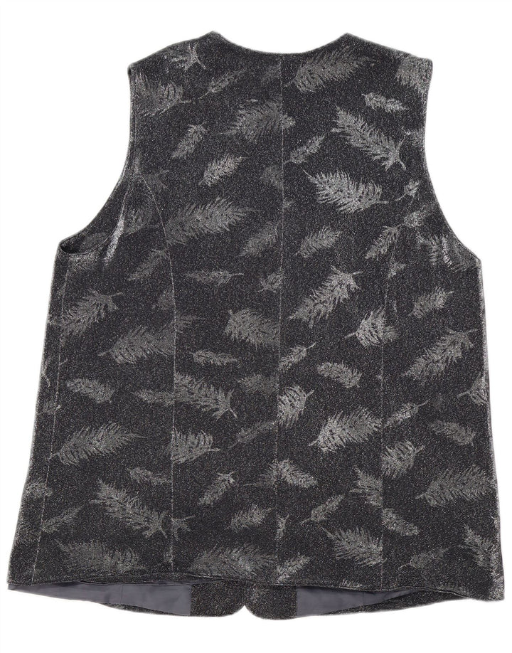 VINTAGE Womens Waistcoat IT 48 XL Grey Floral Nylon