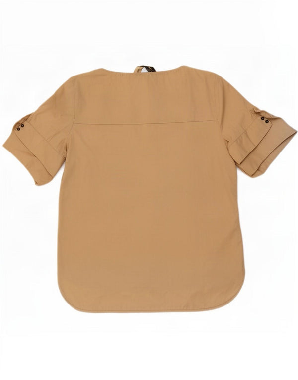 Zara Womens Blouse Top UK 16 Large Beige Colourblock Cotton