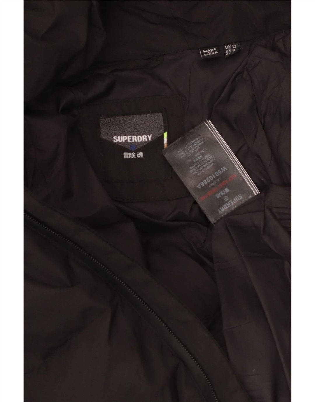 SUPERDRY Womens Crop Hooded Padded Jacket UK 12 Medium  Black Polyester