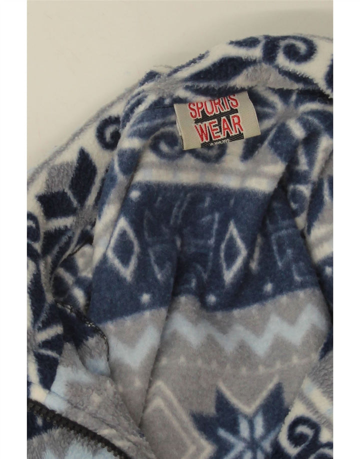 Vintage Mens Fleece Jacket UK 44 2XL Navy Blue Fair Isle Polyester