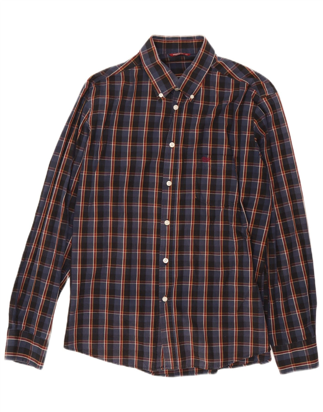 Carrera Mens Shirt Large Navy Blue Check Cotton