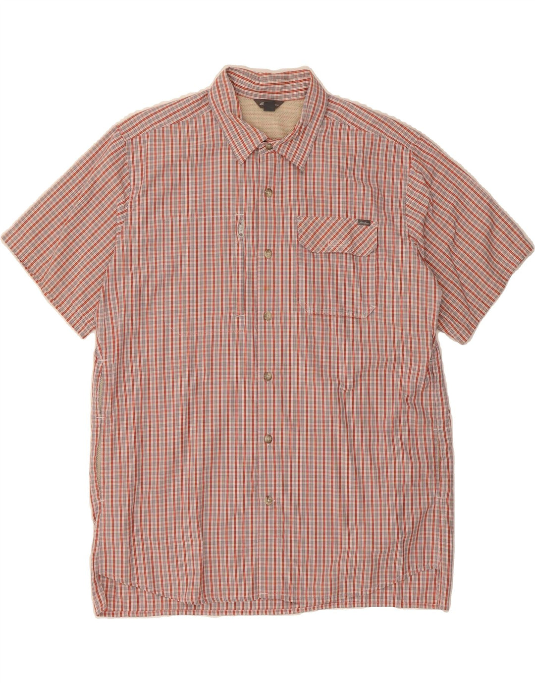 EDDIE BAUER Mens Short Sleeve Shirt Large Red Check Polyester Vintage Eddie Bauer and Second-Hand Eddie Bauer from Messina Hembry 