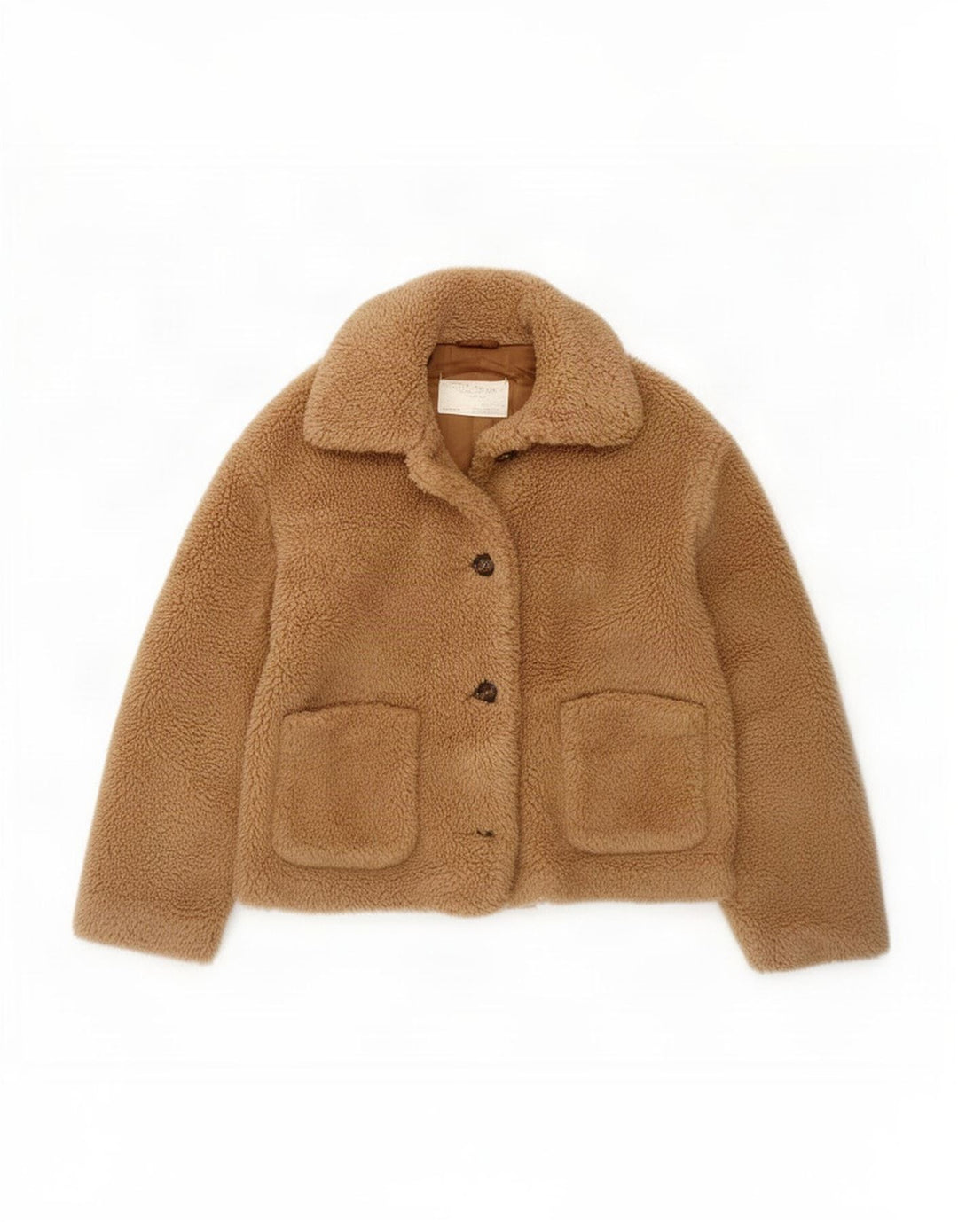 Zara Womens Oversized Sherpa Jacket UK 6 XS Brown Polyester