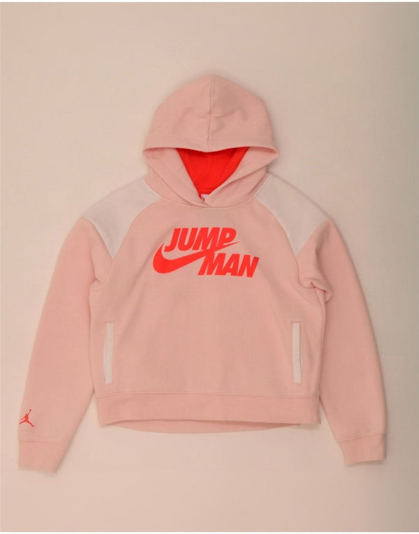 Jordan Girls Graphic Hoodie Jumper 13-14 Years XL Pink Colourblock Cotton