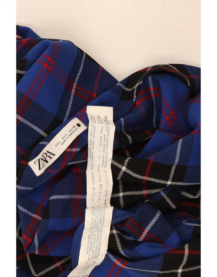 Zara Womens 3/4 Sleeve One Shoulder Top UK 14 Large Blue Check Polyester