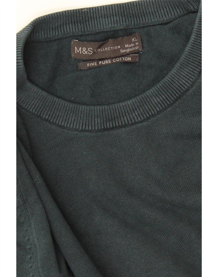 MARKS & SPENCER Mens Crew Neck Jumper Sweater XL Green Cotton