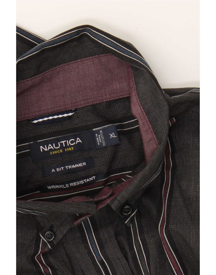Nautica Mens Shirt XL Grey Striped Cotton