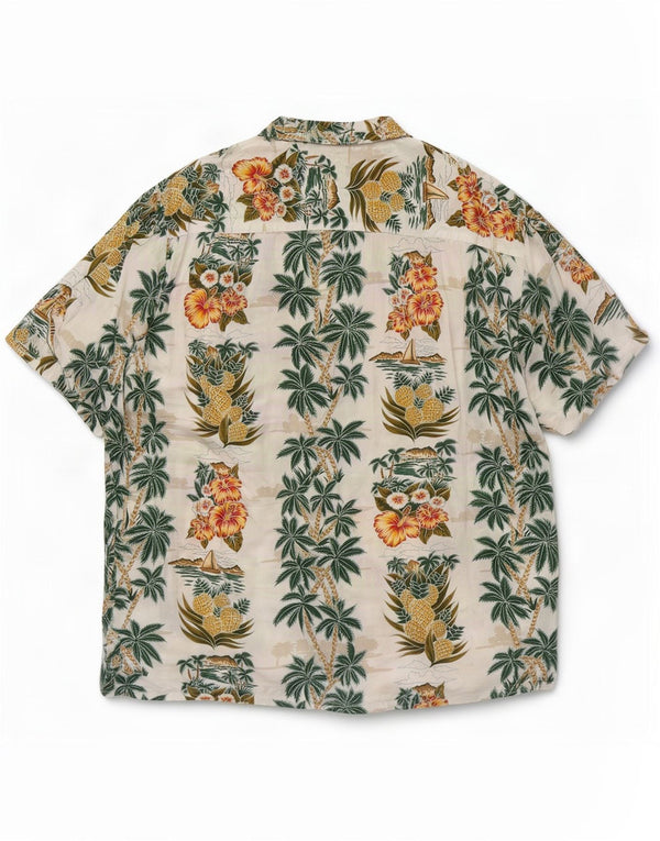 Vintage Mens Short Sleeve Shirt Large White Floral