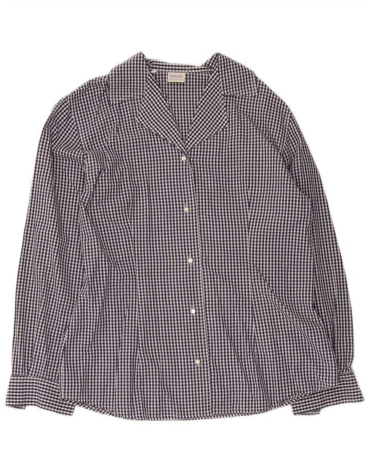 Benetton Womens Shirt IT 44 Medium Navy Blue Gingham Cotton