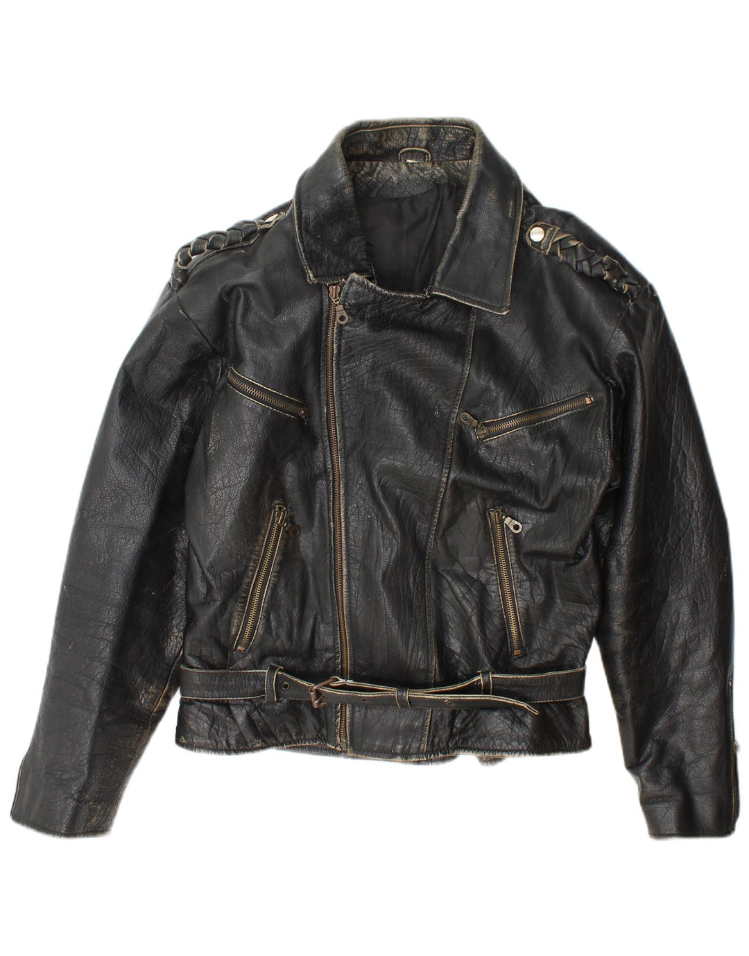 Vintage Mens Leather Biker Jacket UK 36 Small Black Leather