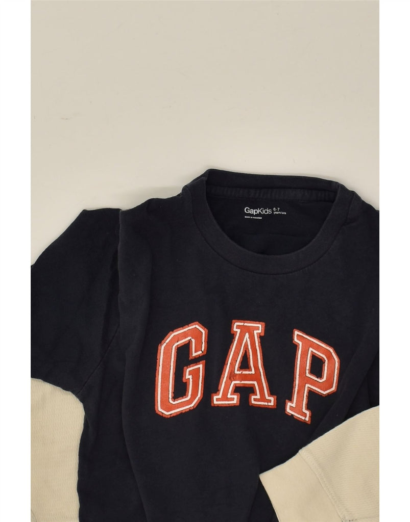 GAP Boys Graphic T-Shirt Top 6-7 Years Navy Blue Colourblock Cotton | Vintage Gap | Thrift | Second-Hand Gap | Used Clothing | Messina Hembry 