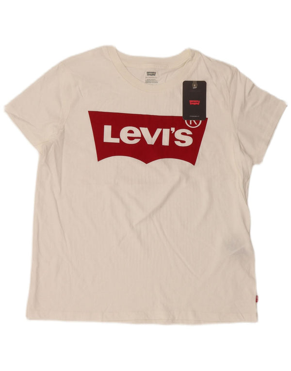 Levi's Womens Standard Fit Graphic T-Shirt Top UK 16 Large White Cotton