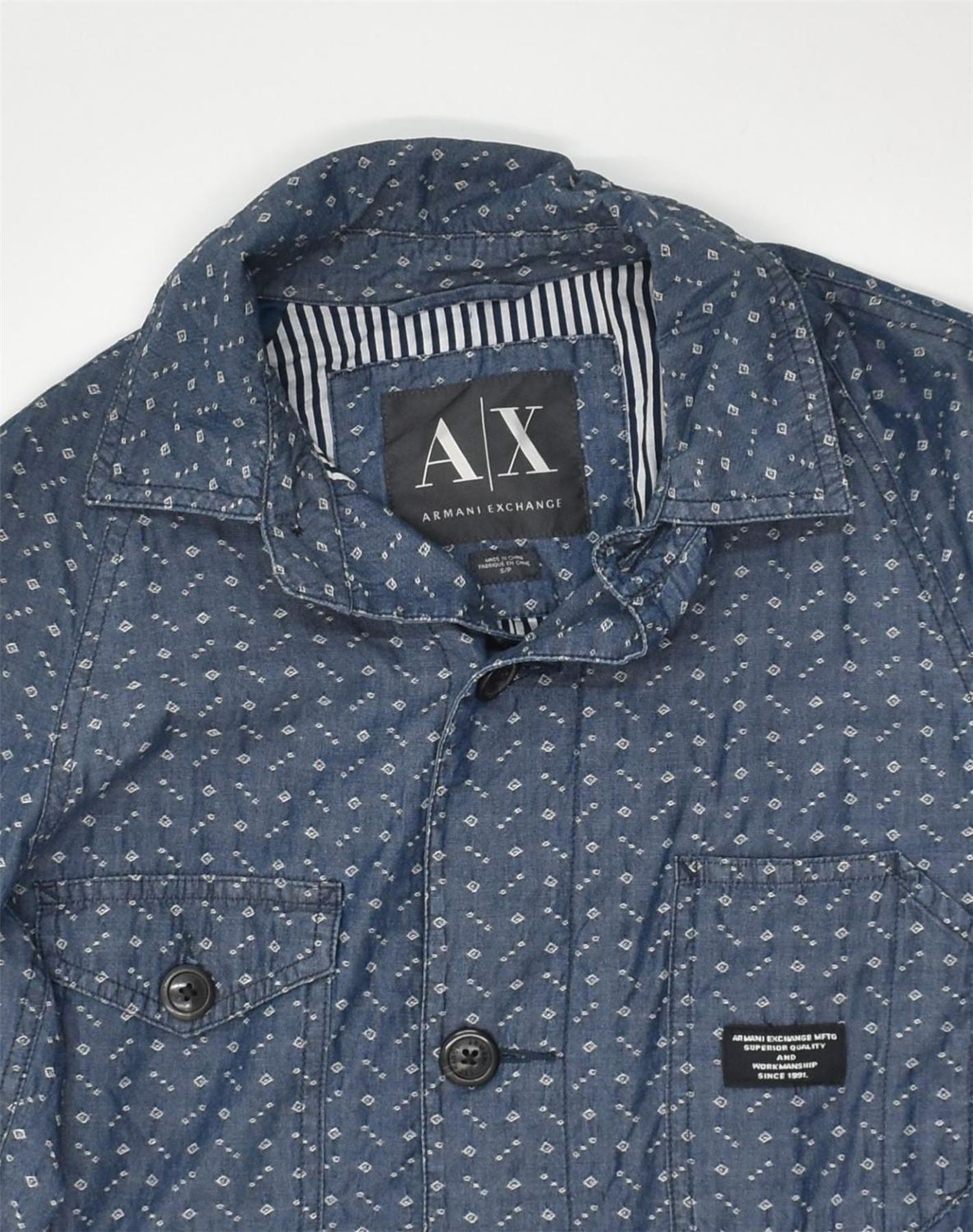 ARMANI EXCHANGE Mens Bomber Jacket Small Blue Spotted Cotton