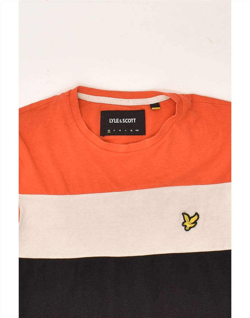 LYLE & SCOTT Mens Top Long Sleeve XS Orange Colourblock Cotton | Vintage Lyle & Scott | Thrift | Second-Hand Lyle & Scott | Used Clothing | Messina Hembry 