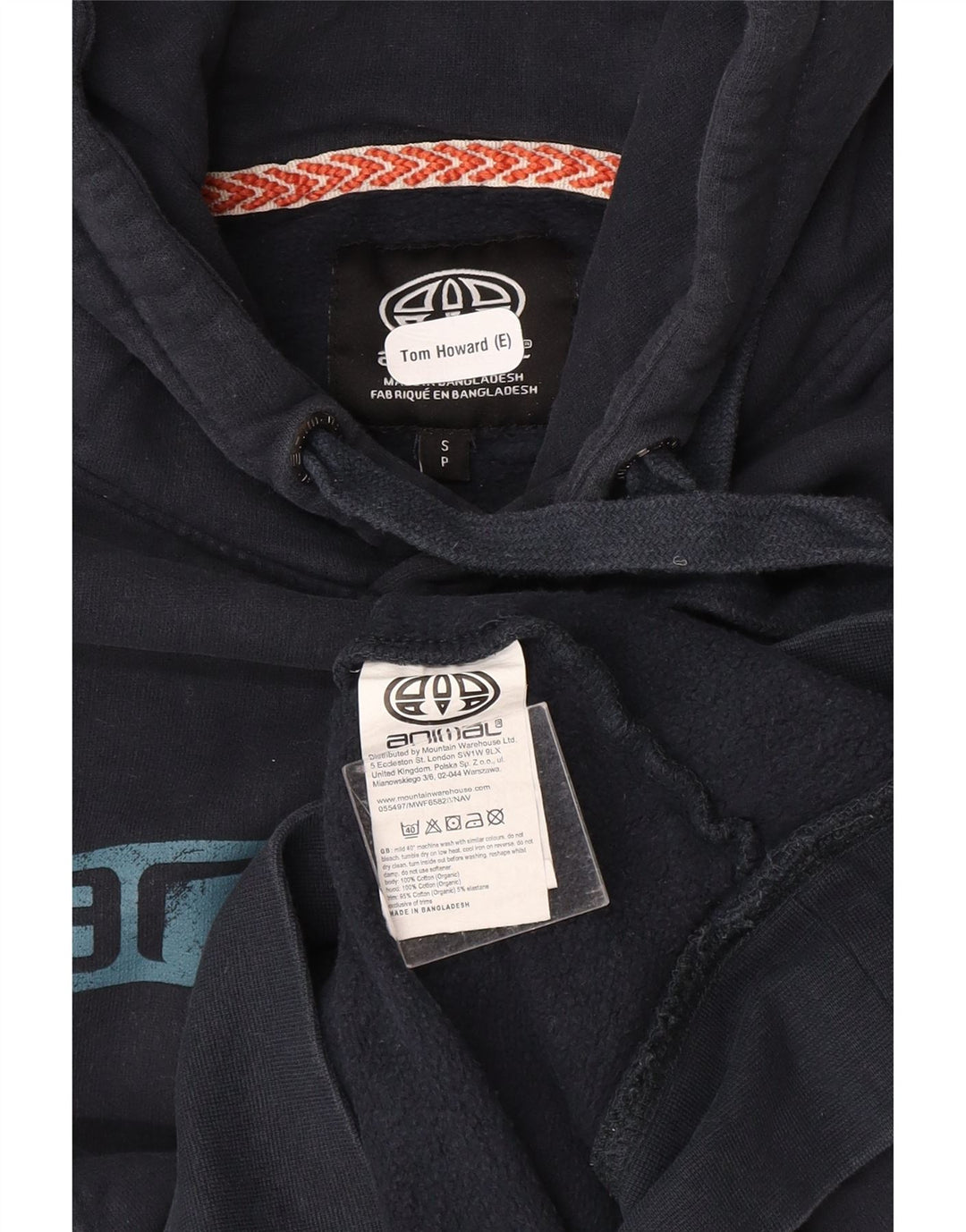 Animal Mens Graphic Hoodie Jumper Small Navy Blue Cotton