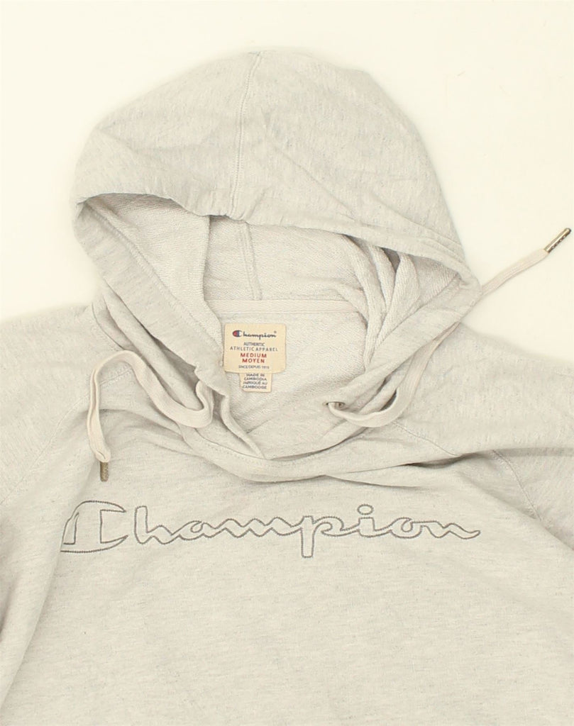 CHAMPION Womens Graphic Hoodie Jumper UK 14 Medium Grey Cotton | Vintage Champion | Thrift | Second-Hand Champion | Used Clothing | Messina Hembry 