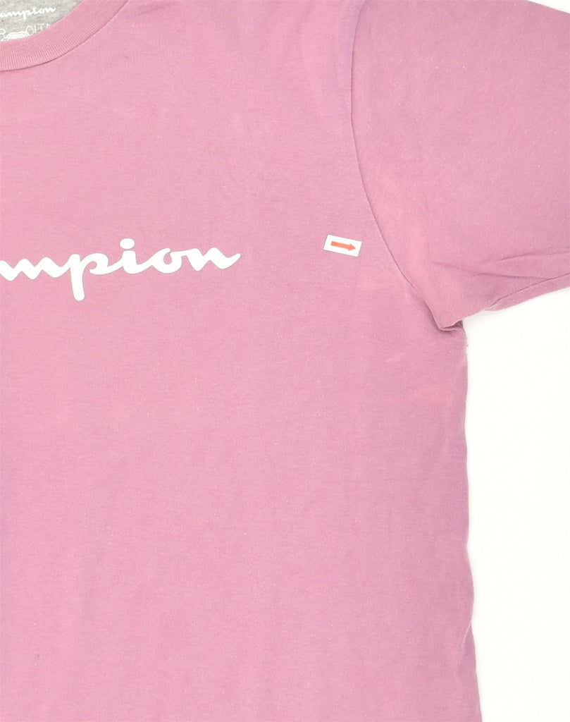 CHAMPION Womens Graphic T-Shirt Top UK 14 Medium Pink Cotton | Vintage Champion | Thrift | Second-Hand Champion | Used Clothing | Messina Hembry 