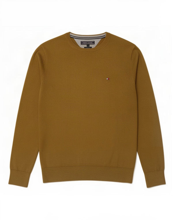 Tommy Hilfiger Mens Boat Neck Jumper Sweater Small Khaki Cotton