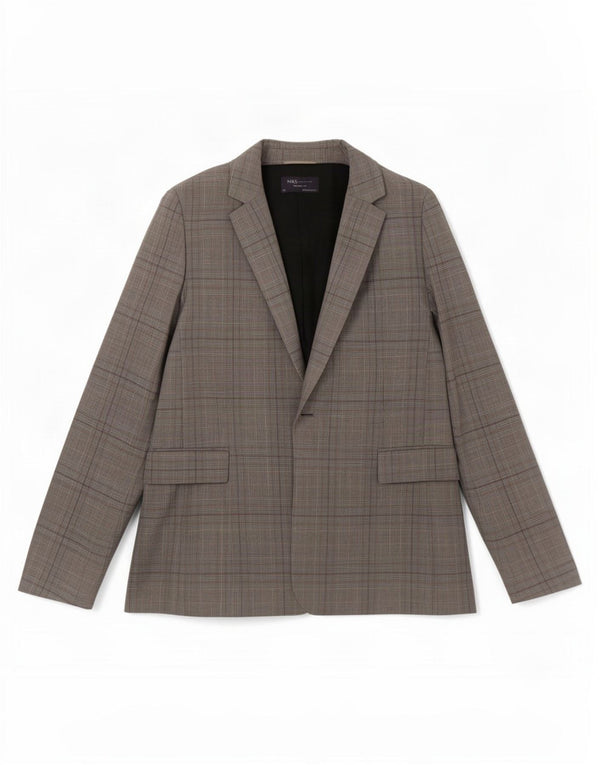 Marks & Spencer Womens Tailored Fit Blazer Jacket UK 24 4XL Grey Check