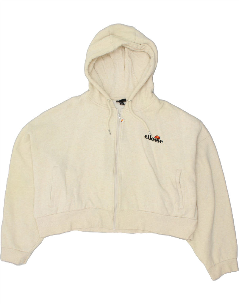 ELLESSE Womens Crop Zip Hoodie Sweater UK 20 2XL Off White Cotton | Vintage Ellesse | Thrift | Second-Hand Ellesse | Used Clothing | Messina Hembry 
