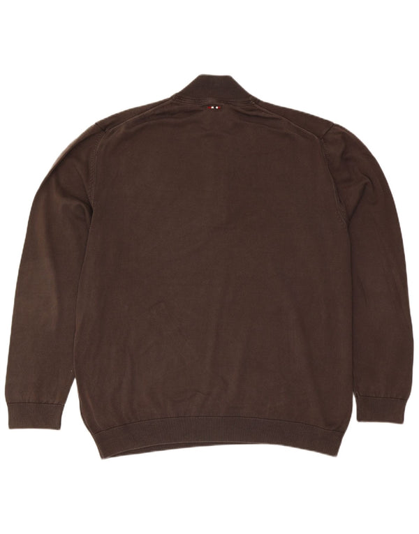 Napapijri Mens Zip Neck Jumper Sweater 2XL Brown Cotton