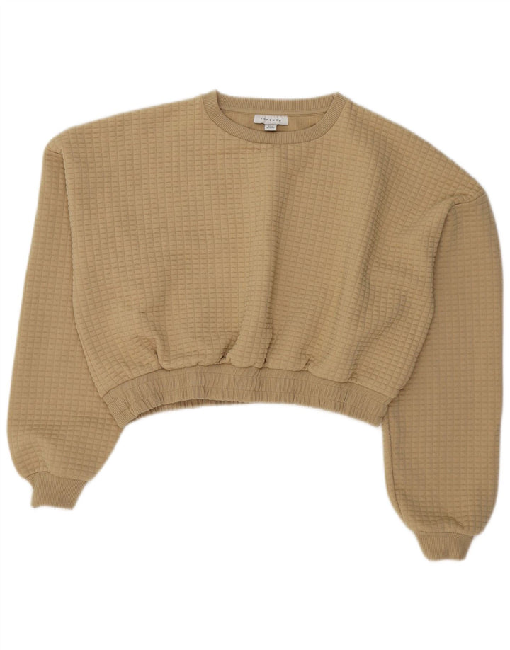 Topshop Womens Crop Sweatshirt Jumper UK 14 Large Beige Polyester