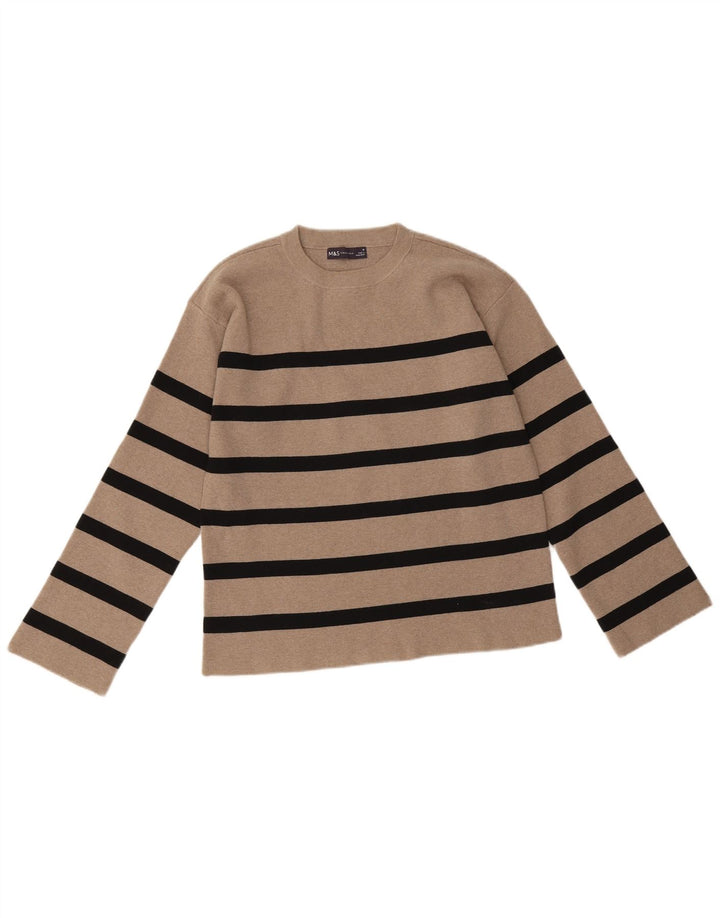 Marks & Spencer Womens Crew Neck Jumper Sweater UK 12 Medium Beige Striped