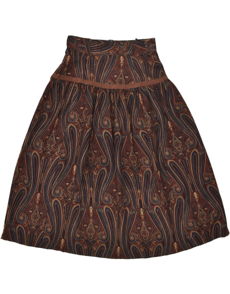 SUPERIOR Womens A-Line Skirt IT 44 Medium W28  Brown Paisley Wool | Vintage Superior | Thrift | Second-Hand Superior | Used Clothing | Messina Hembry 