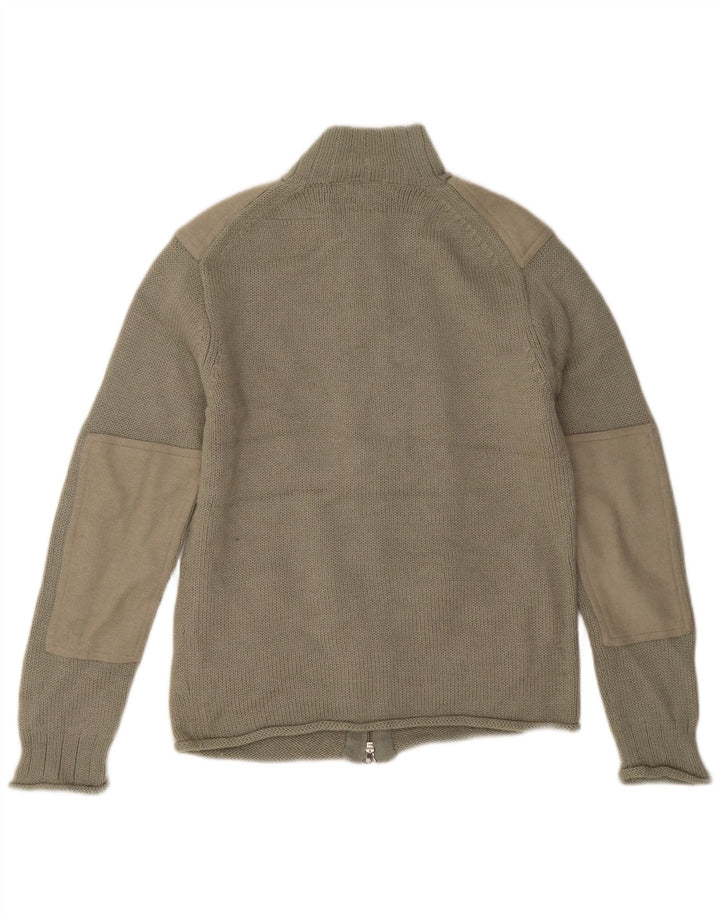 French Connection Mens Cardigan Sweater Medium Khaki Colourblock Wool