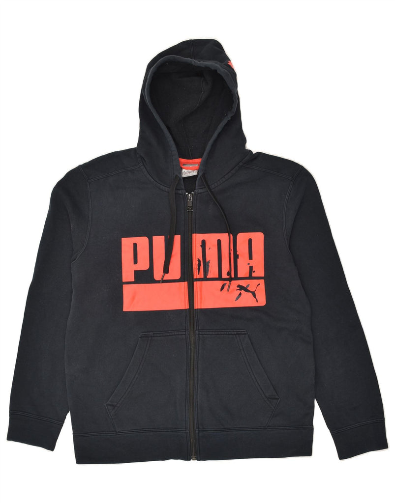 PUMA Mens Graphic Zip Hoodie Sweater Small Navy Blue Cotton | Vintage Puma | Thrift | Second-Hand Puma | Used Clothing | Messina Hembry 