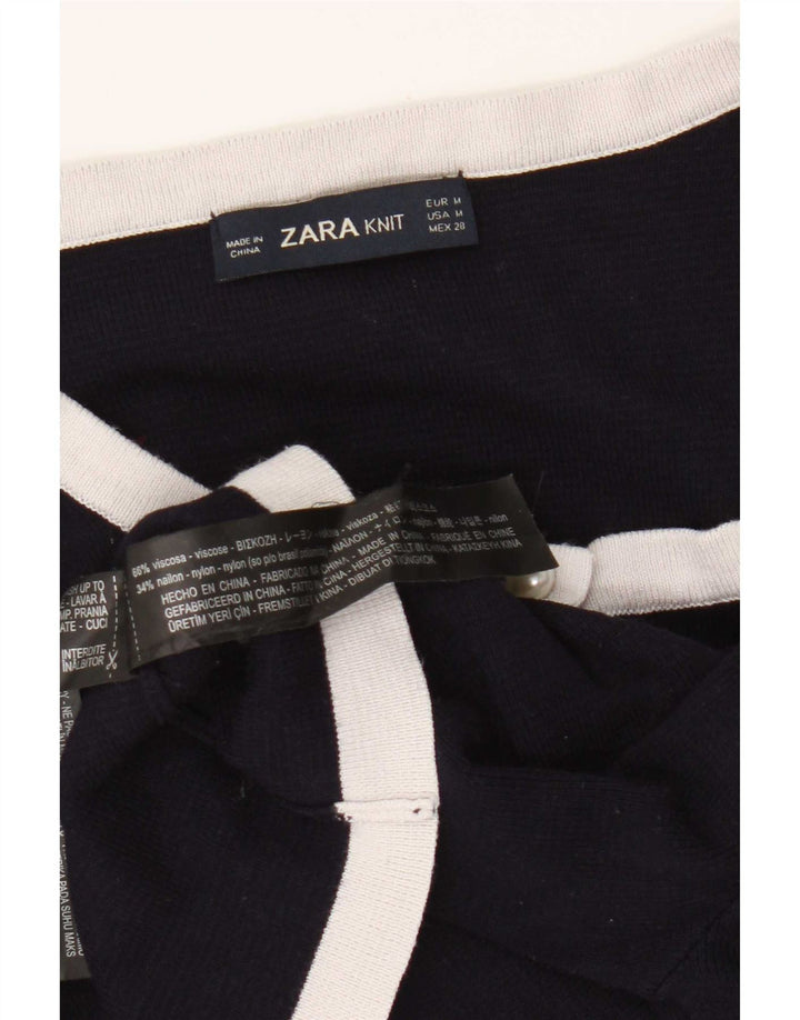 Zara Womens Crop Cardigan Sweater UK 12 Medium Navy Blue Viscose