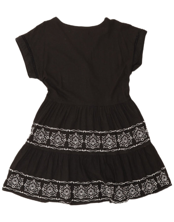 Next Womens Tiered Dress UK 12 Medium Black Floral Linen