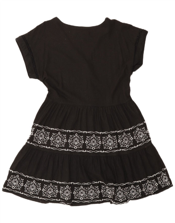 Next Womens Tiered Dress UK 12 Medium Black Floral Linen