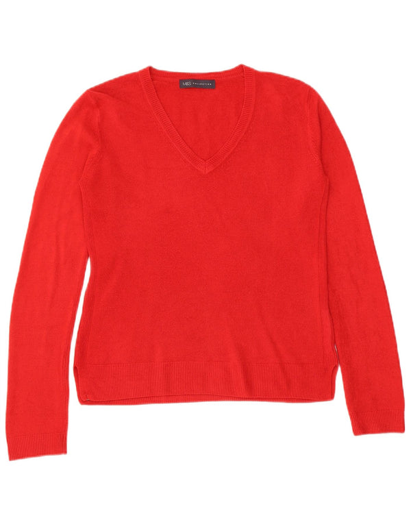 Marks & Spencer Womens V-Neck Jumper Sweater UK 8 Small Red Acrylic