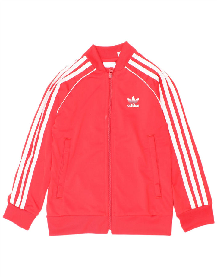 Adidas Boys Tracksuit Top Jacket 6-7 Years Red Polyester